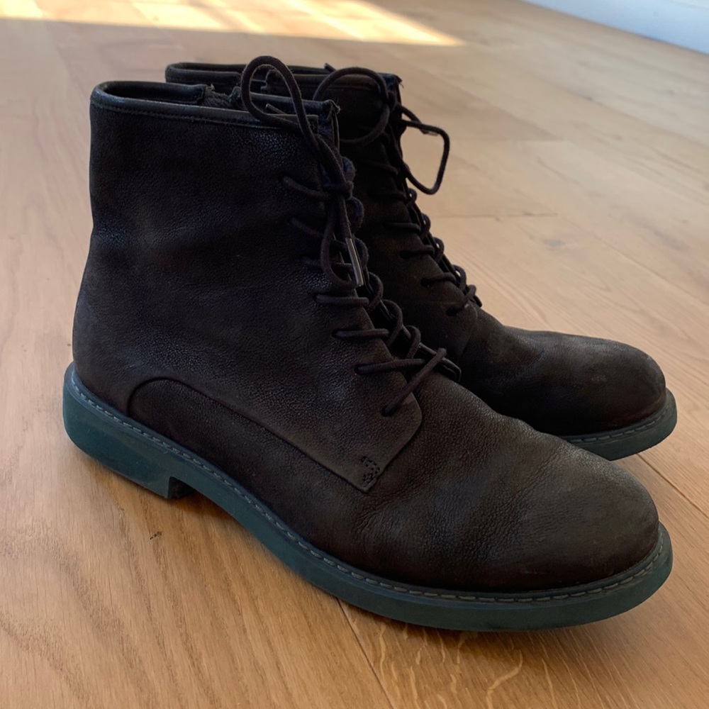 Camper black leather boots, size 40/9 us. With blue sole.